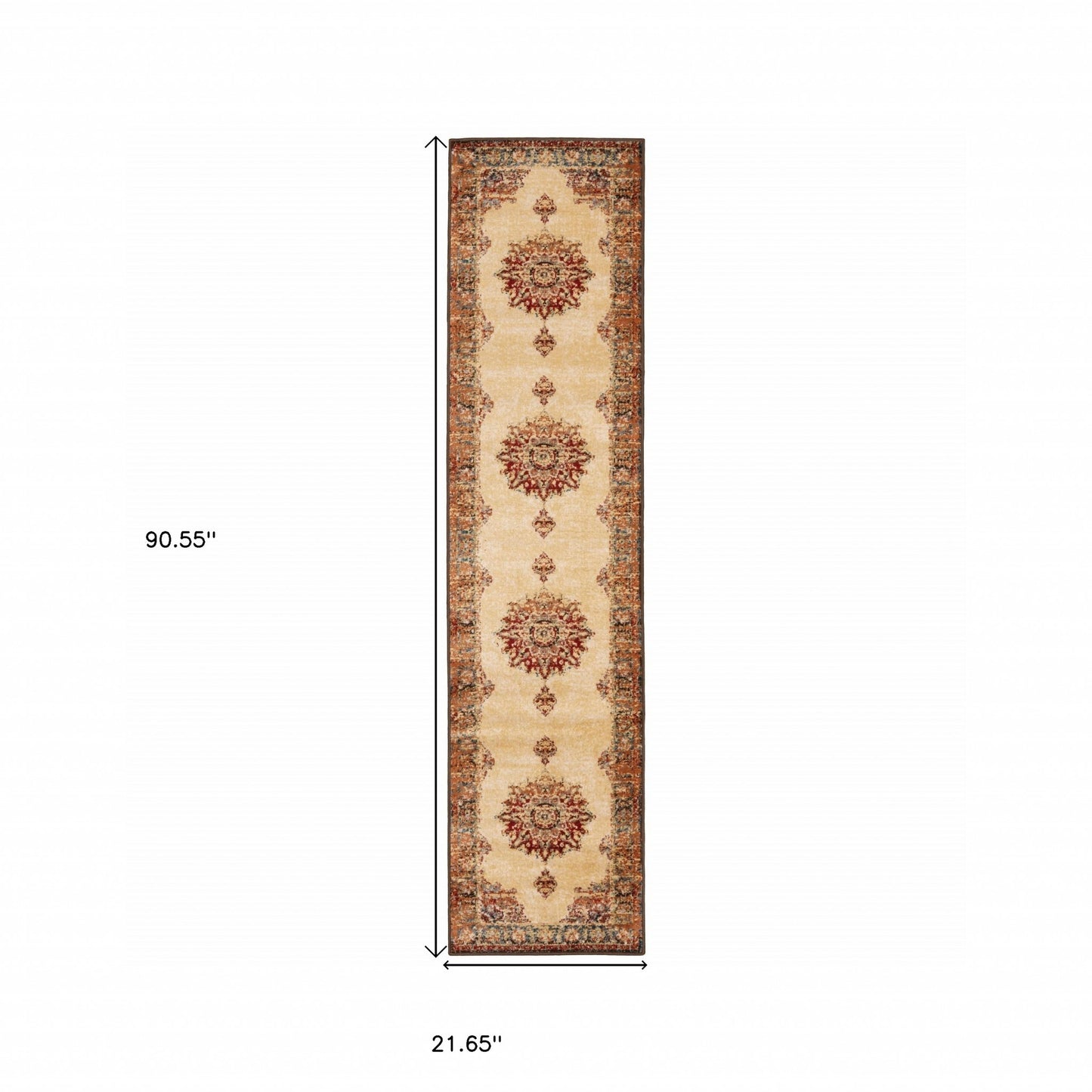 2' X 8' Gold And Orage Floral Medallionrunner Rug