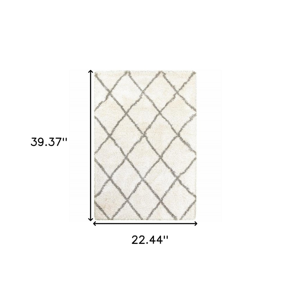 2' X 3' Ivory And Gray Geometric Lattice Scatter Rug