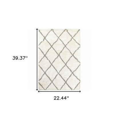 2' X 3' Ivory And Gray Geometric Lattice Scatter Rug