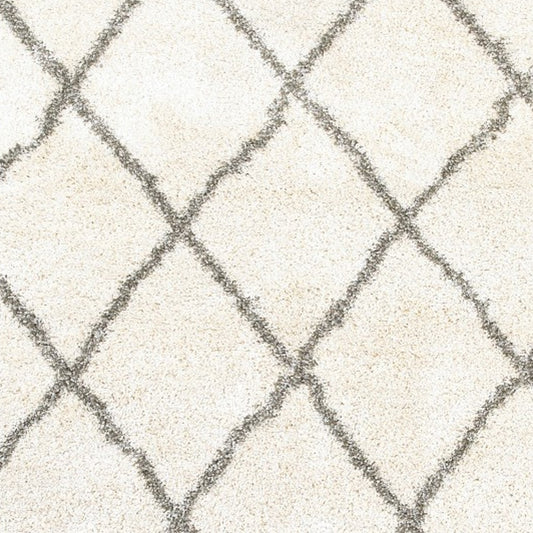 2' X 8' Ivory And Gray Geometric Lattice Runner Rug