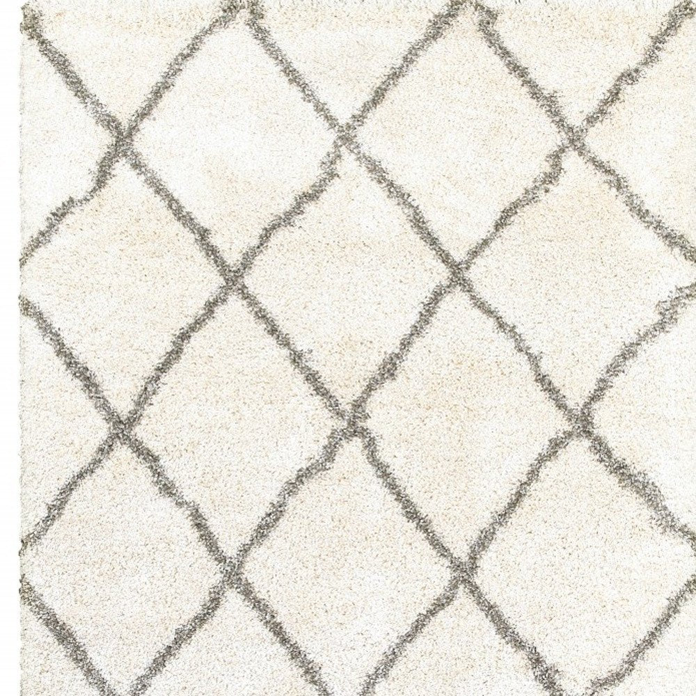 2' X 3' Ivory And Gray Geometric Lattice Scatter Rug