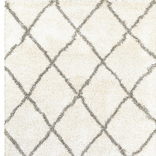 10' X 13' Ivory And Gray Geometric Lattice Area Rug