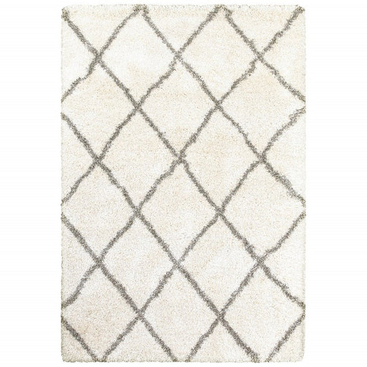 8' X 11' Ivory And Gray Geometric Lattice Area Rug