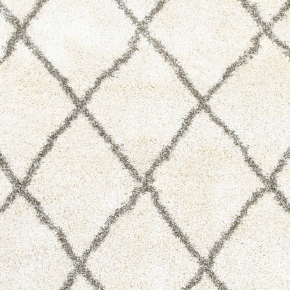 8' X 11' Ivory And Gray Geometric Lattice Area Rug