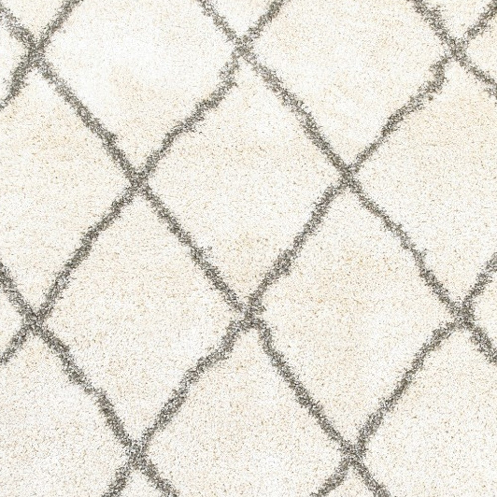 10' X 13' Ivory And Gray Geometric Lattice Area Rug