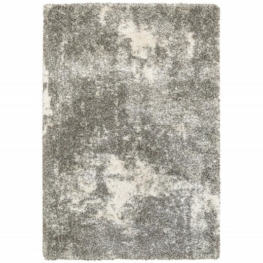 8' X 11' Gray And Ivory Distressed Abstract Area Rug
