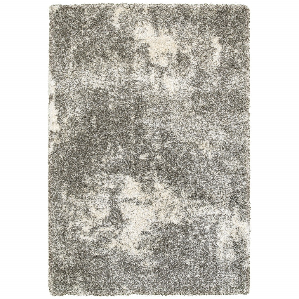 8' Round Gray And Ivory Distressed Abstract Area Rug