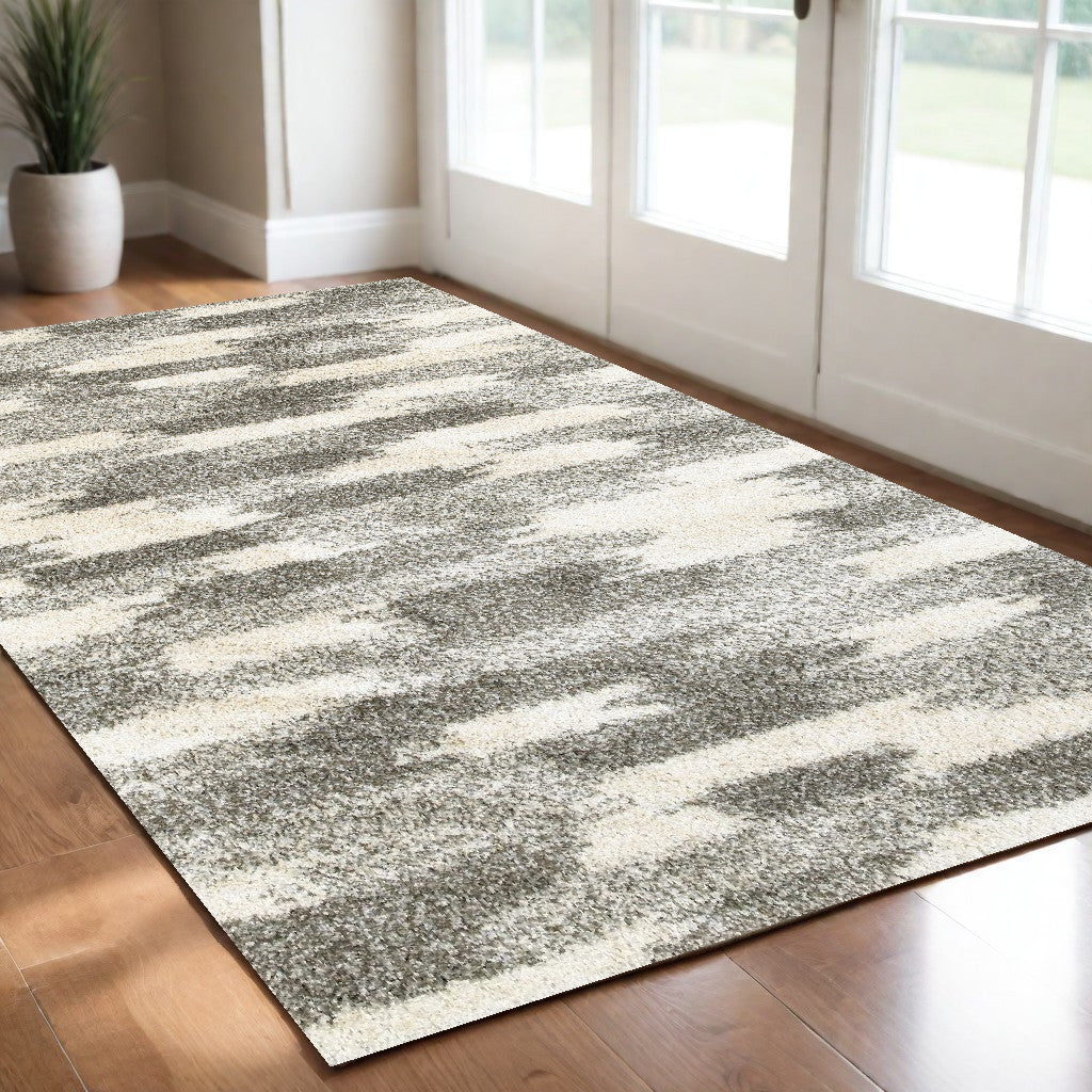 8' X 11' Gray And Ivory Geometric Pattern Area Rug