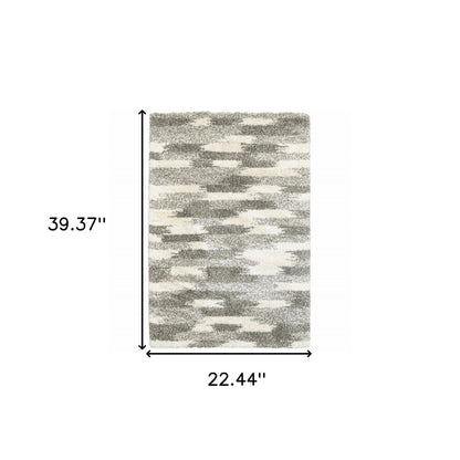 5' X 8' Gray And Ivory Geometric Pattern Area Rug