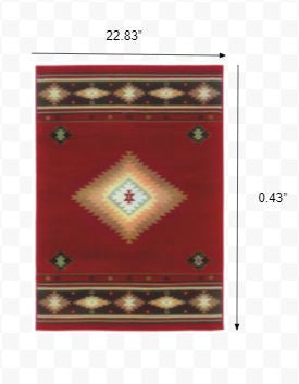 8’ Round Red And Beige Ikat Pattern Area Rug