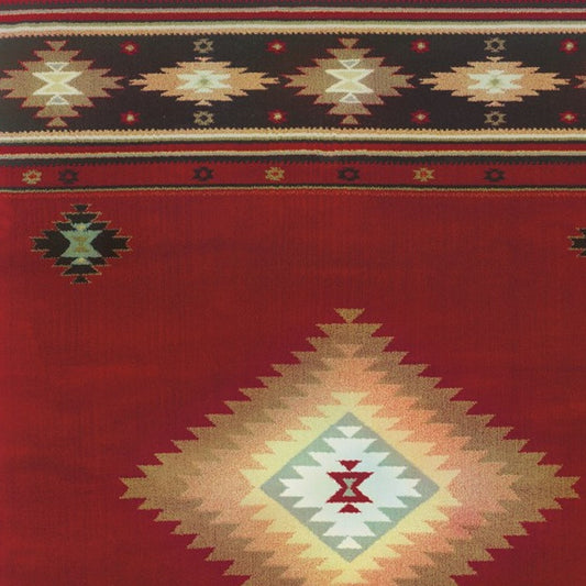 8' X 11' Red And Beige Ikat Pattern Area Rug