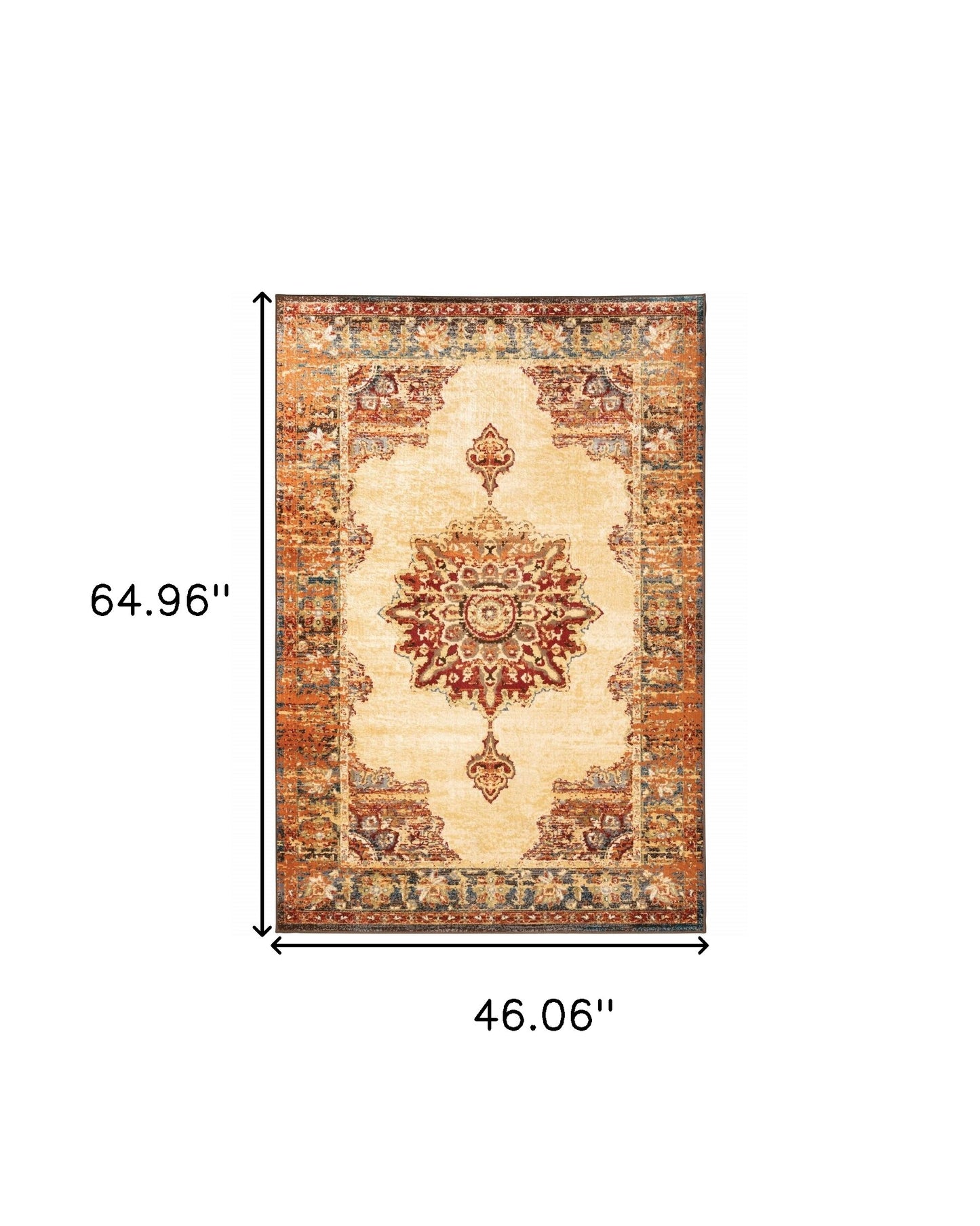 2' X 8' Gold And Orage Floral Medallionrunner Rug