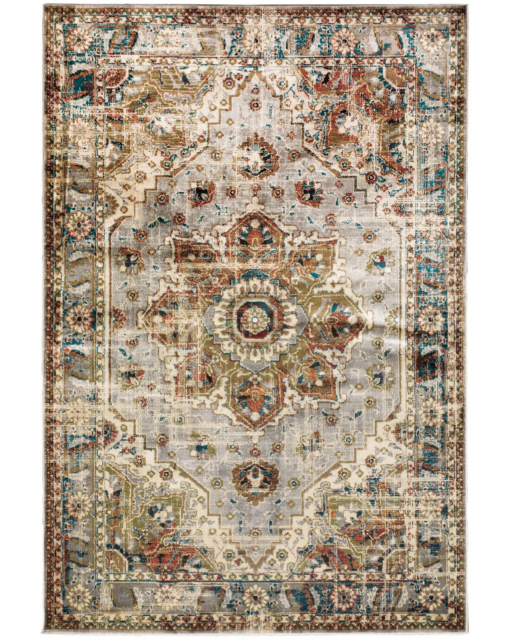 2' X 8' Gray And Rust Distressed Medallion Runner Rug