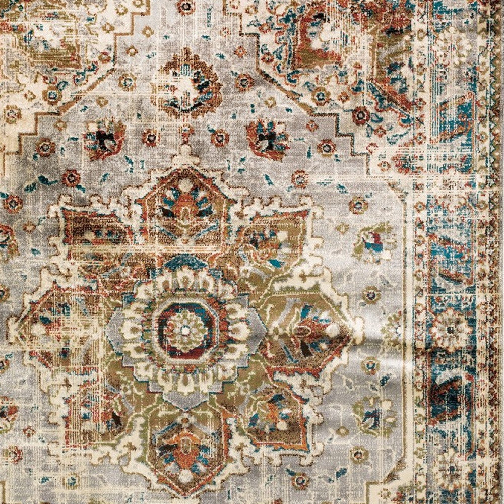 2' X 8' Gray And Rust Distressed Medallion Runner Rug