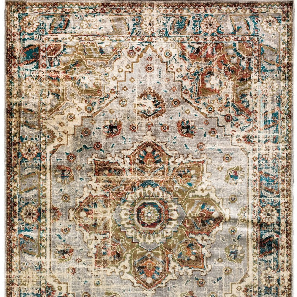 2' X 8' Gray And Rust Distressed Medallion Runner Rug