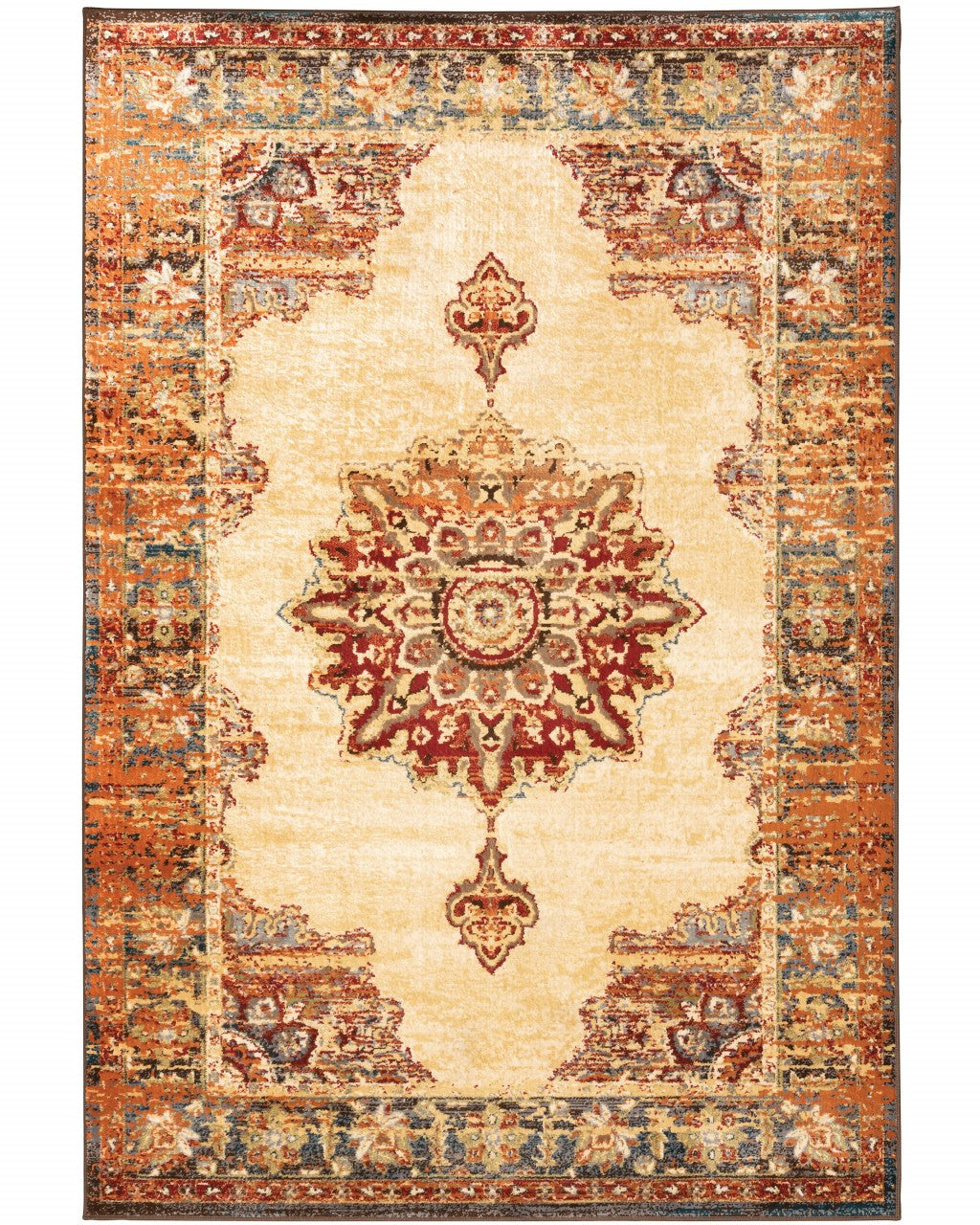 2' X 8' Gold And Orage Floral Medallionrunner Rug