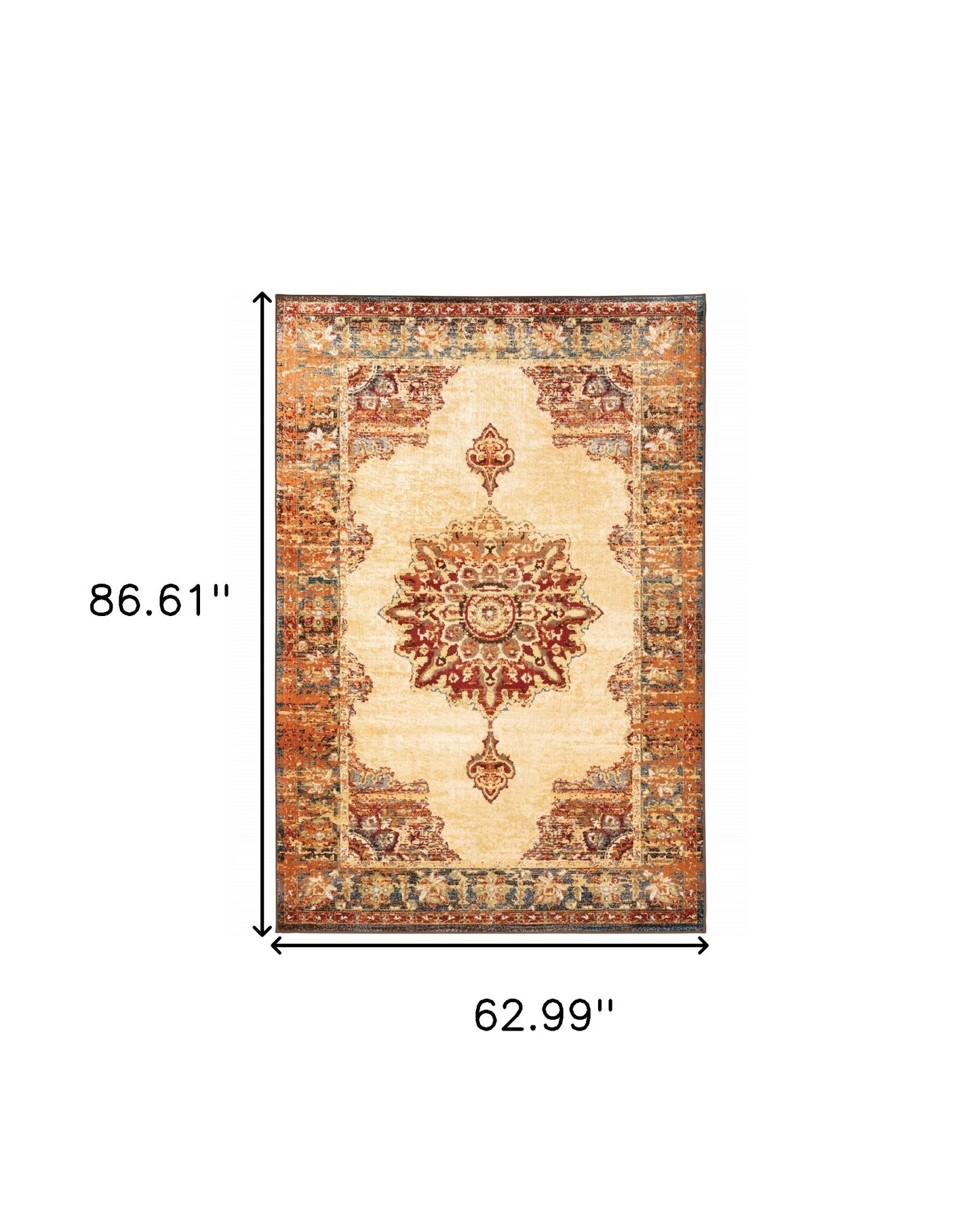 2' X 8' Gold And Orage Floral Medallionrunner Rug