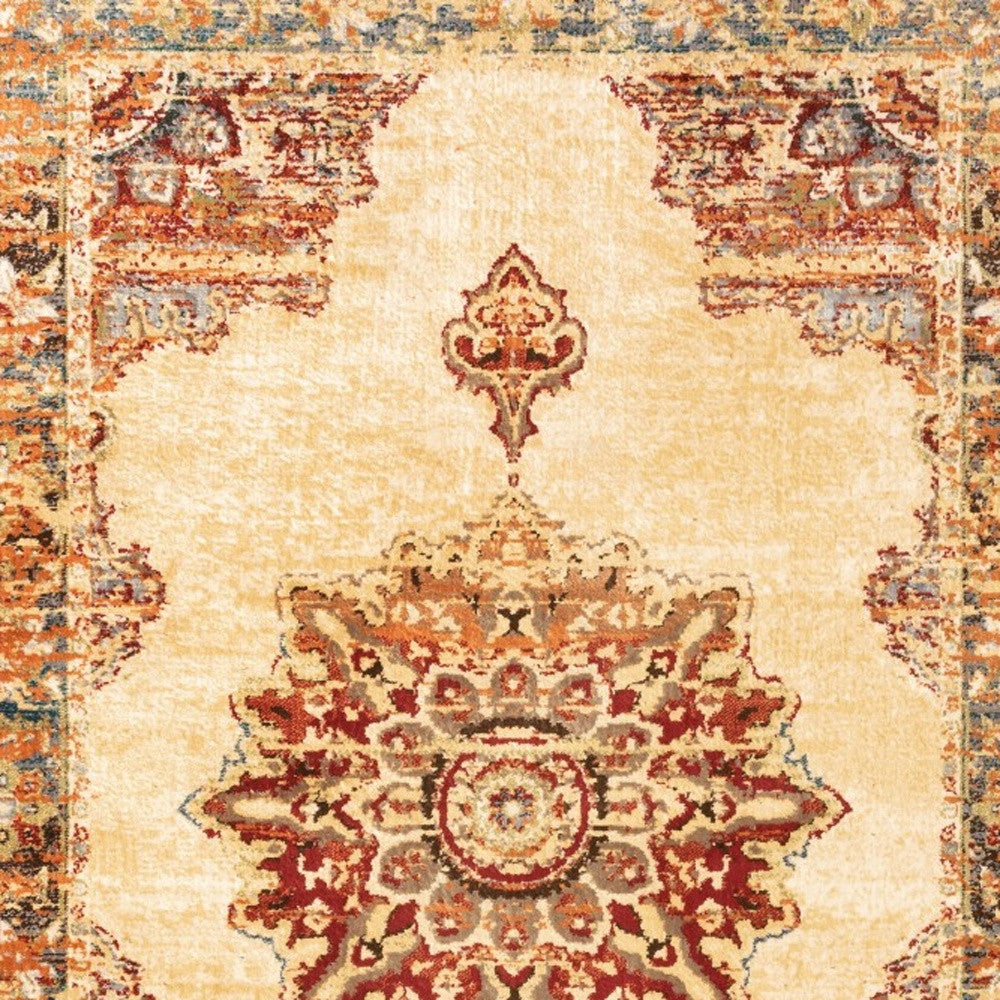 2' X 8' Gold And Orage Floral Medallionrunner Rug