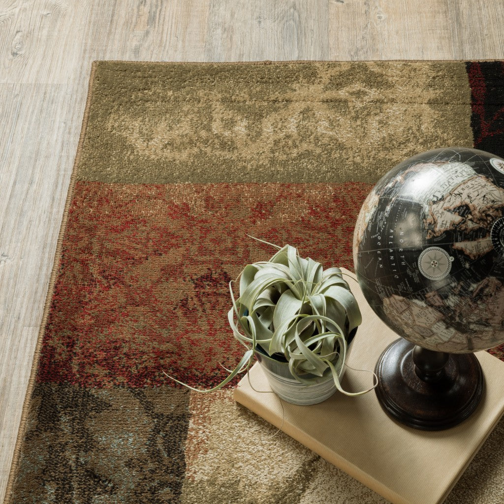 4’ X 6’ Beige And Brown Floral Block Pattern Area Rug