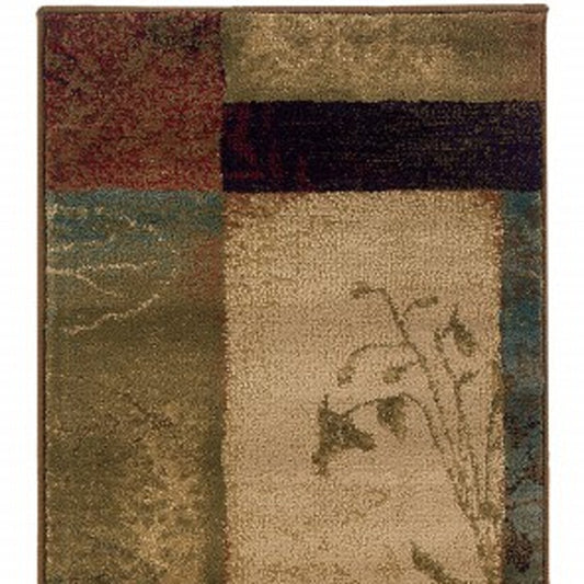 8' X 11' Beige And Brown Floral Block Pattern Area Rug