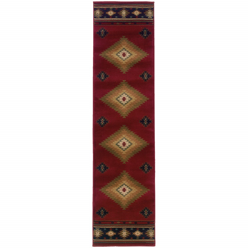 7' X 10' Red And Beige Ikat Pattern Area Rug