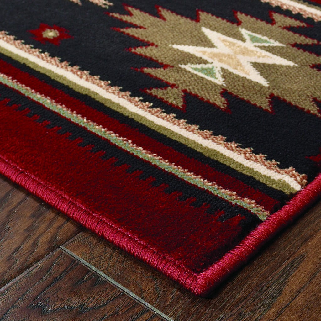 7' X 10' Red And Beige Ikat Pattern Area Rug