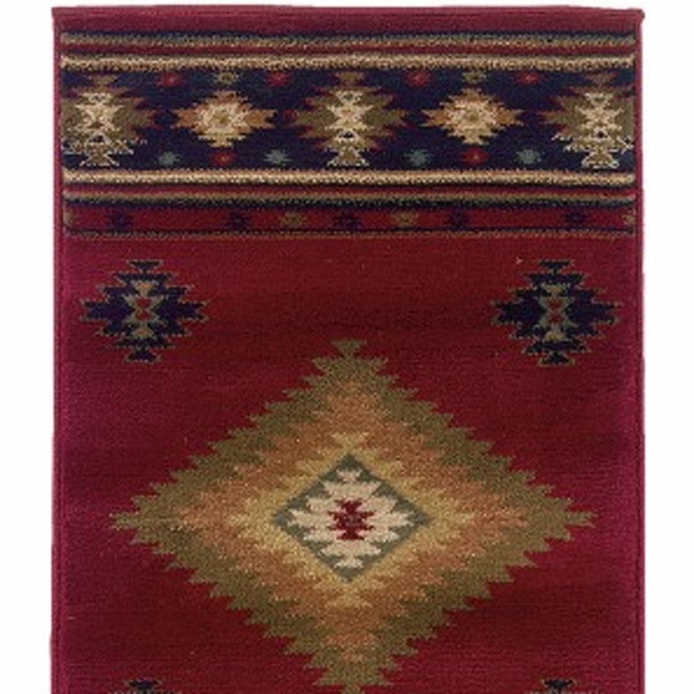 7' X 10' Red And Beige Ikat Pattern Area Rug