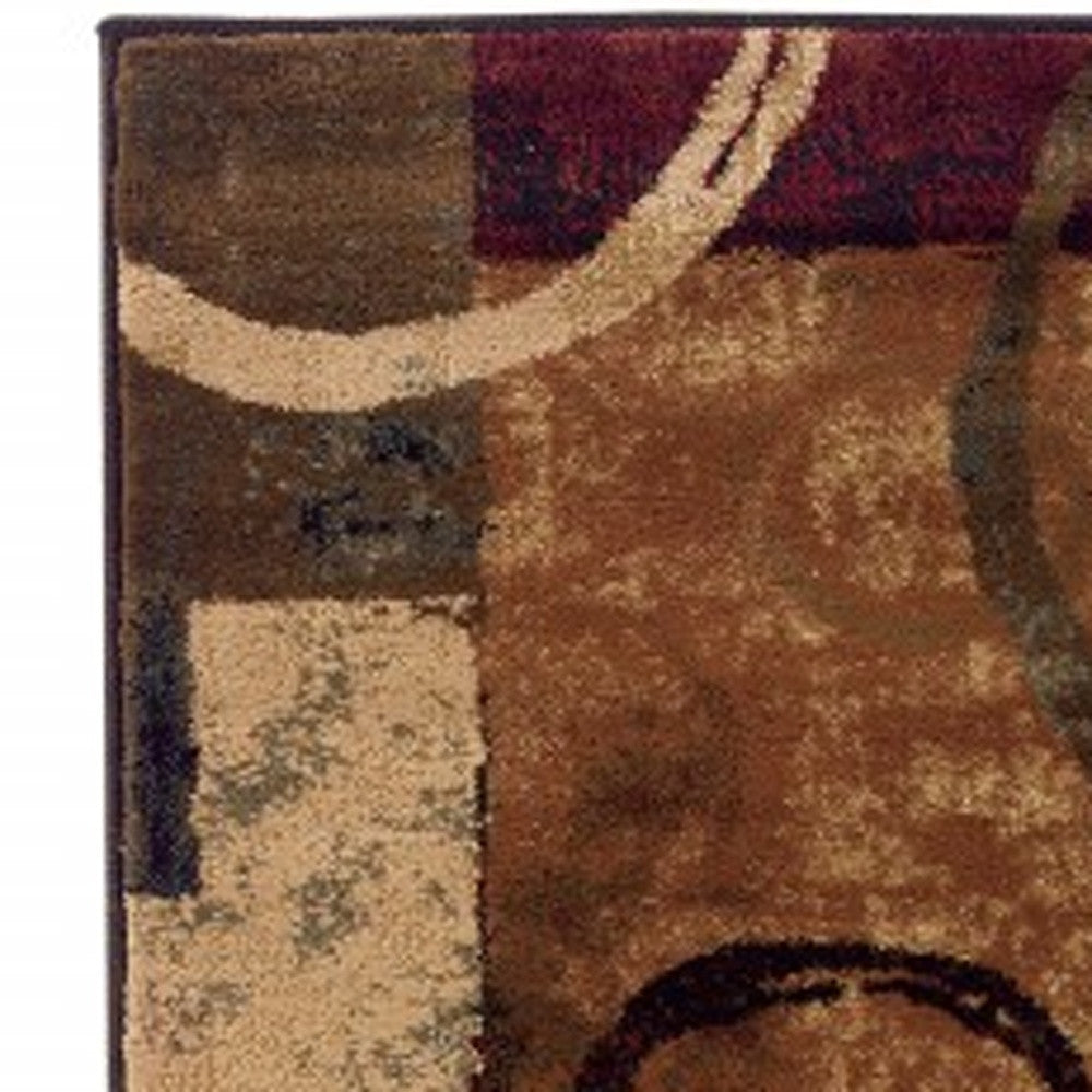 7’ X 10’ Brown And Black Abstract Geometric Area Rug