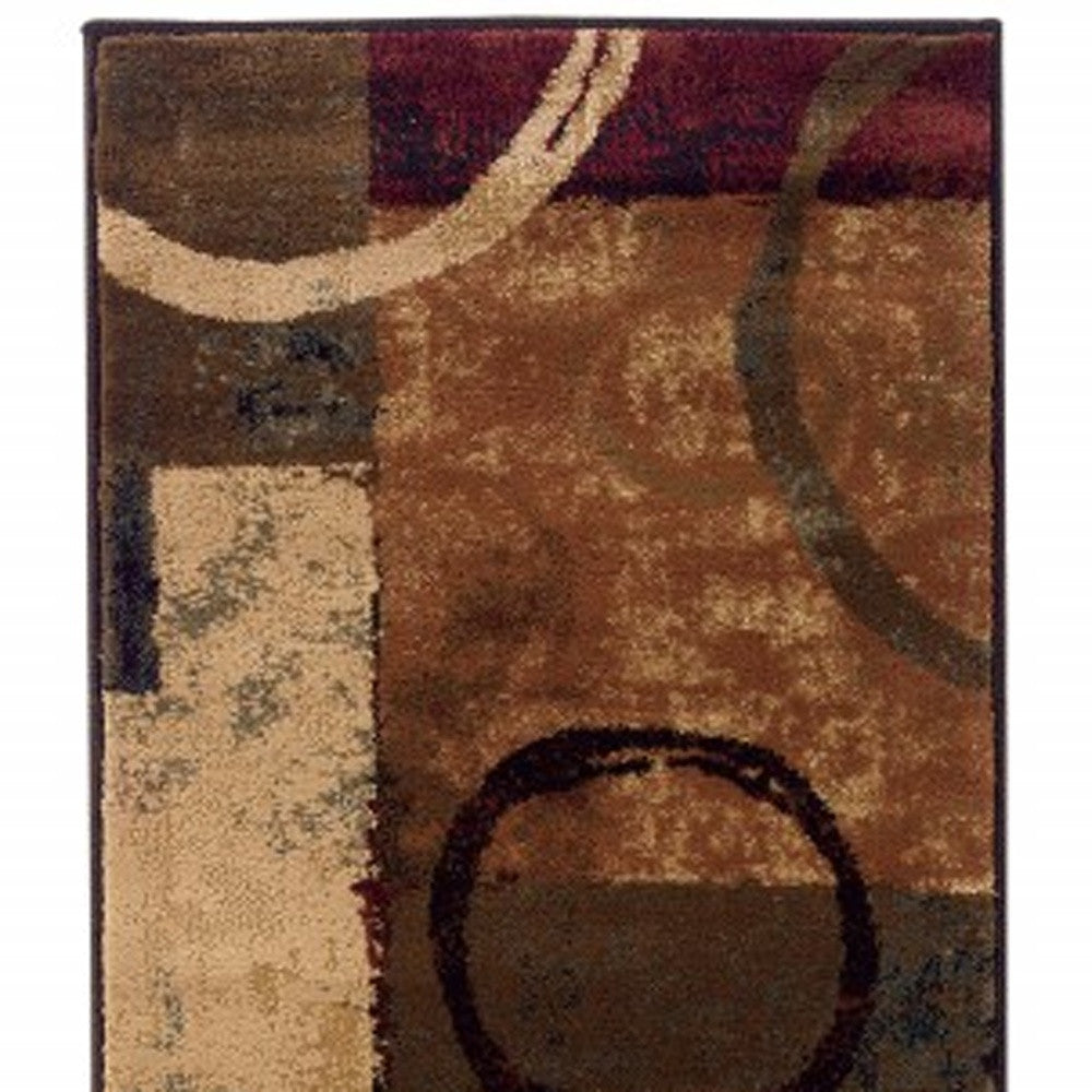 7’ X 10’ Brown And Black Abstract Geometric Area Rug