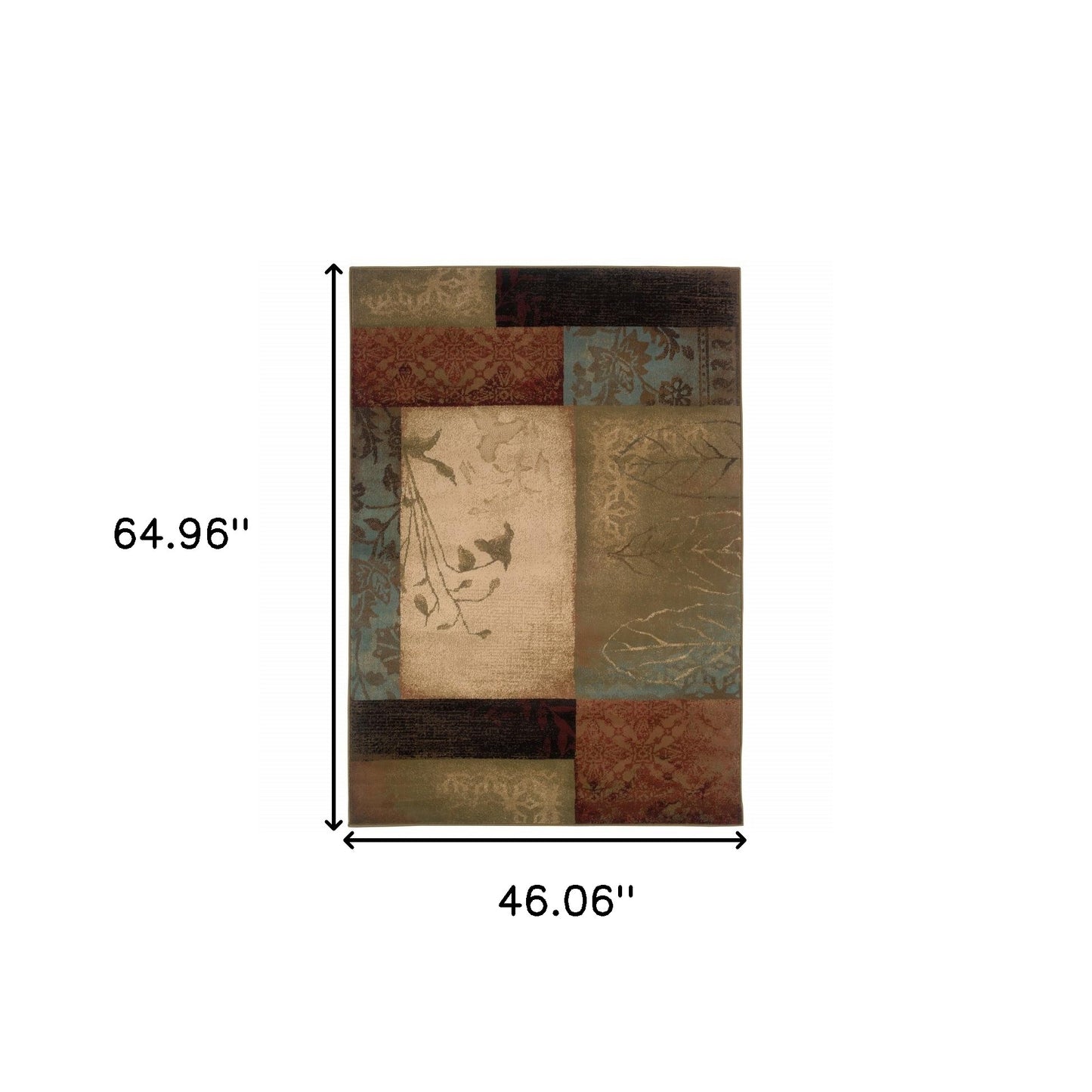 4’ X 6’ Beige And Brown Floral Block Pattern Area Rug