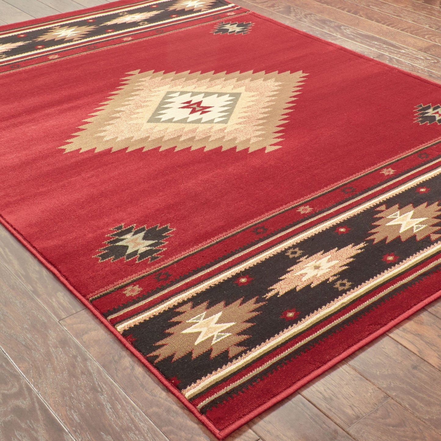 7' X 10' Red And Beige Ikat Pattern Area Rug