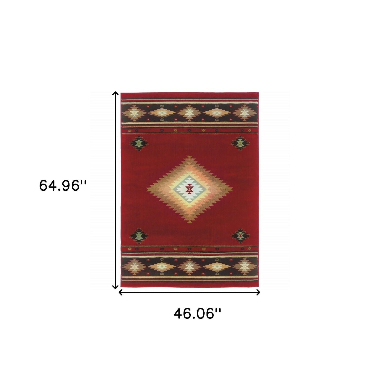 7' X 10' Red And Beige Ikat Pattern Area Rug