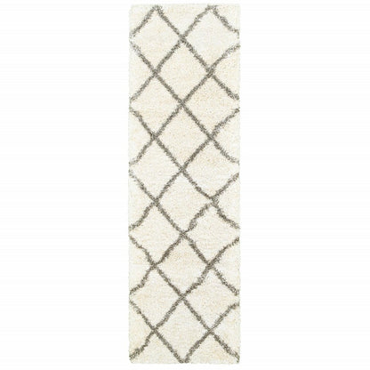 2' X 3' Ivory And Gray Geometric Lattice Scatter Rug