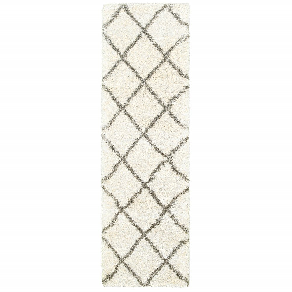 2' X 3' Ivory And Gray Geometric Lattice Scatter Rug
