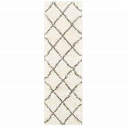 8' X 11' Ivory And Gray Geometric Lattice Area Rug