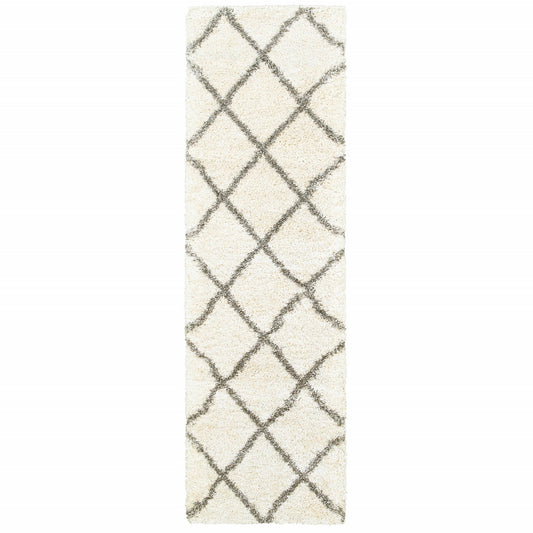 10' X 13' Ivory And Gray Geometric Lattice Area Rug