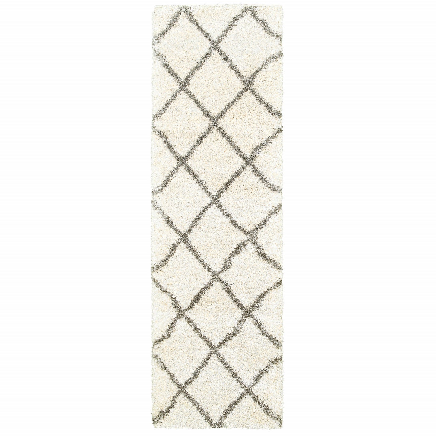 10' X 13' Ivory And Gray Geometric Lattice Area Rug