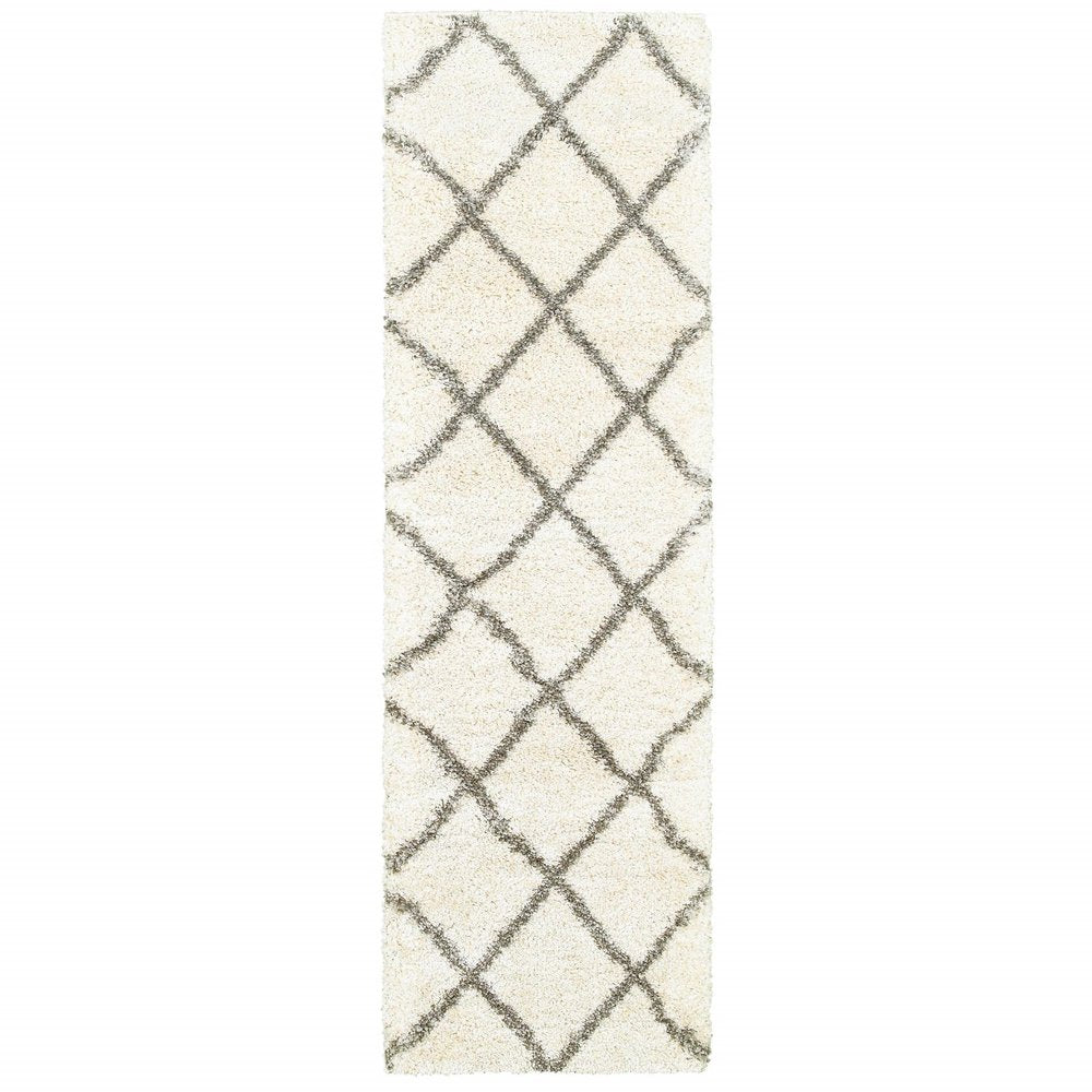 2' X 3' Ivory And Gray Geometric Lattice Scatter Rug