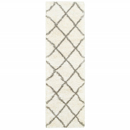 2' X 3' Ivory And Gray Geometric Lattice Scatter Rug