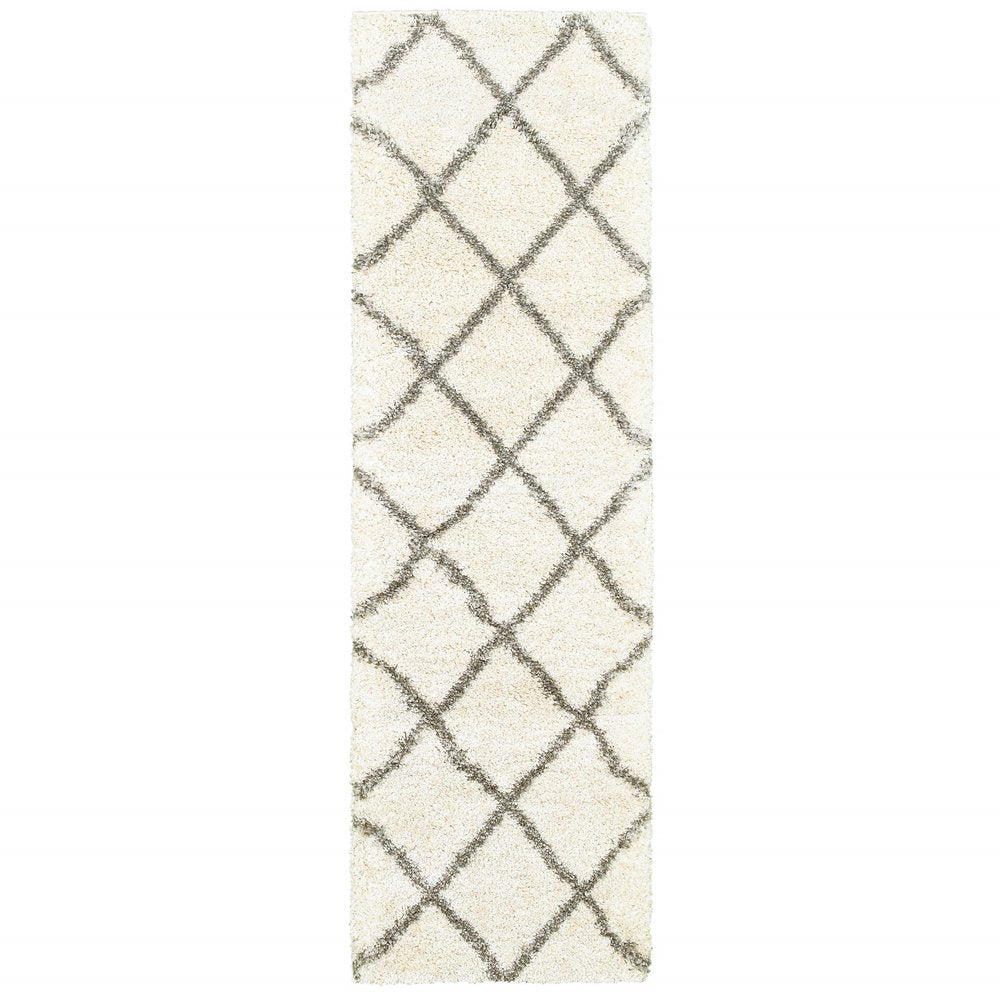 8' X 11' Ivory And Gray Geometric Lattice Area Rug