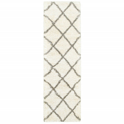 8' X 11' Ivory And Gray Geometric Lattice Area Rug