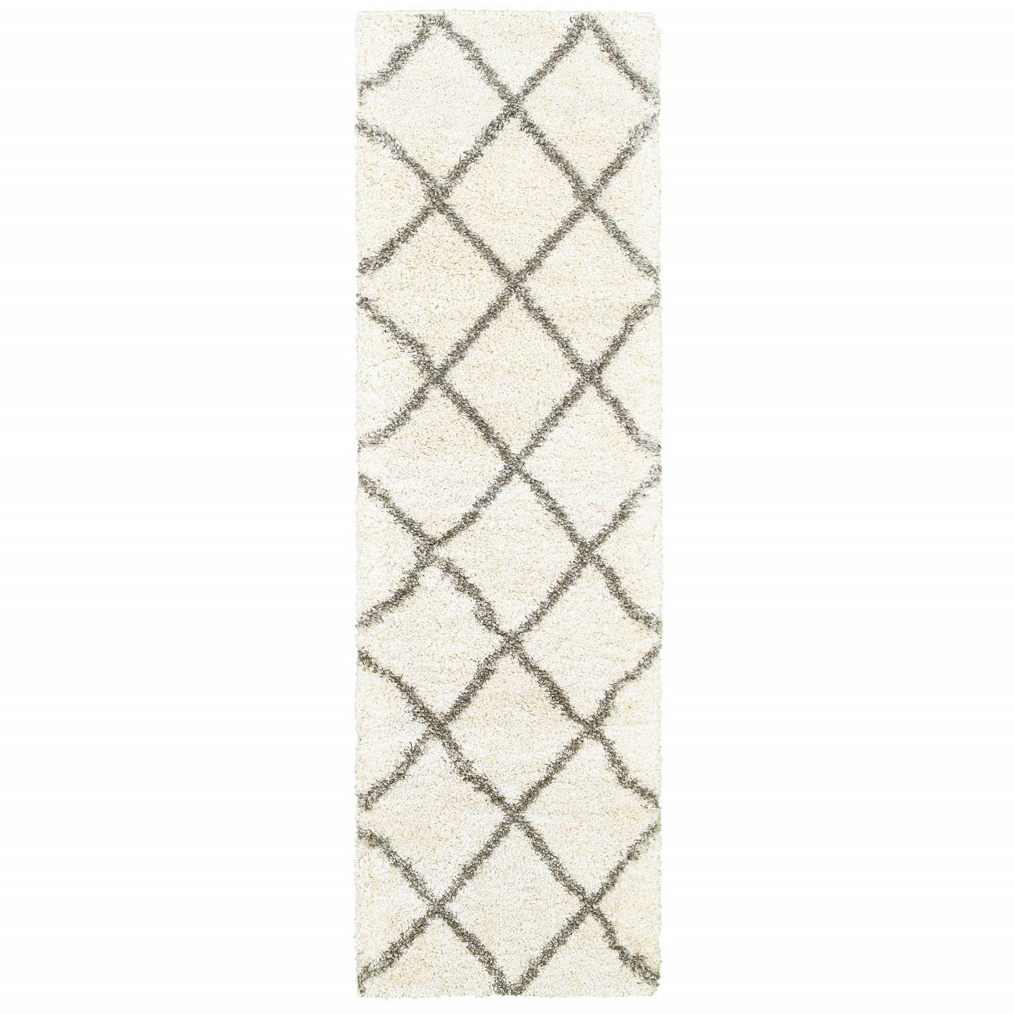 10' X 13' Ivory And Gray Geometric Lattice Area Rug