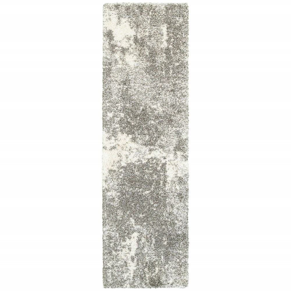 2' X 3' Gray And Ivory Distressed Abstract Scatter Rug