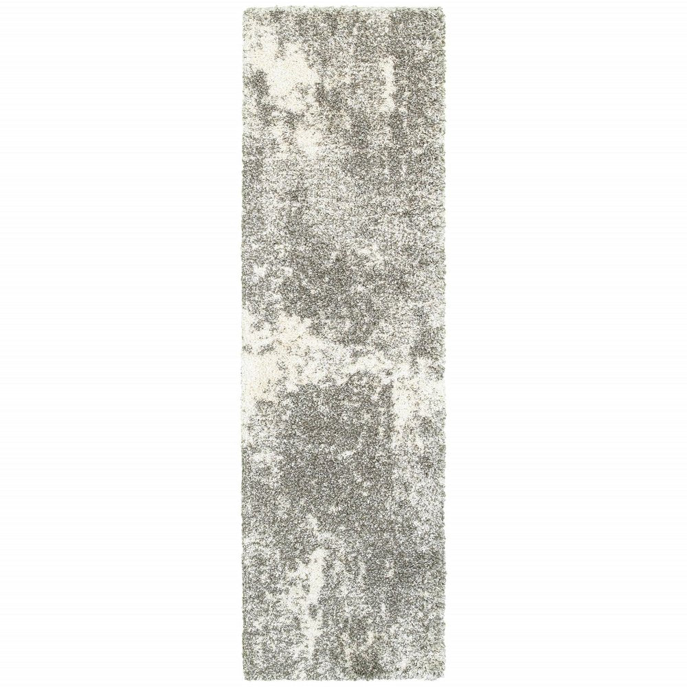 7' X 10' Gray And Ivory Distressed Abstract Area Rug