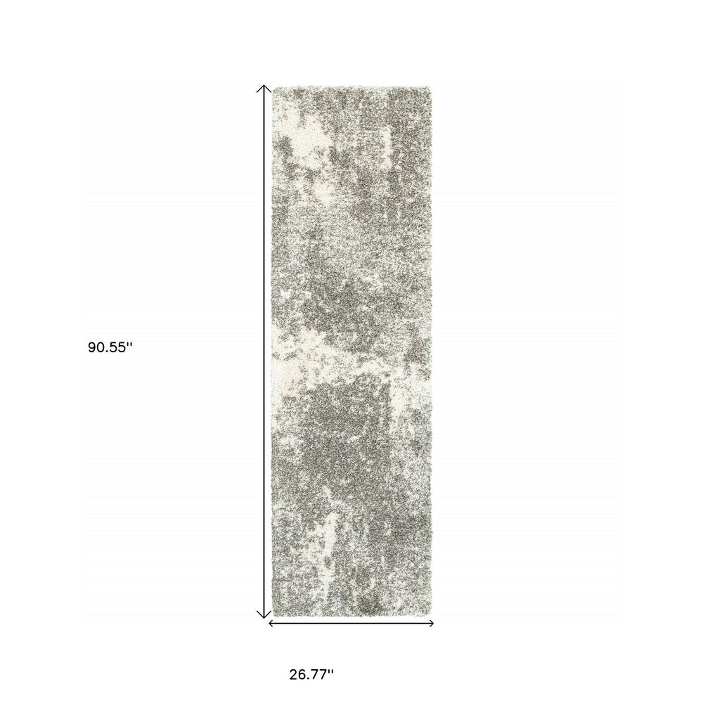 2' X 3' Gray And Ivory Distressed Abstract Scatter Rug