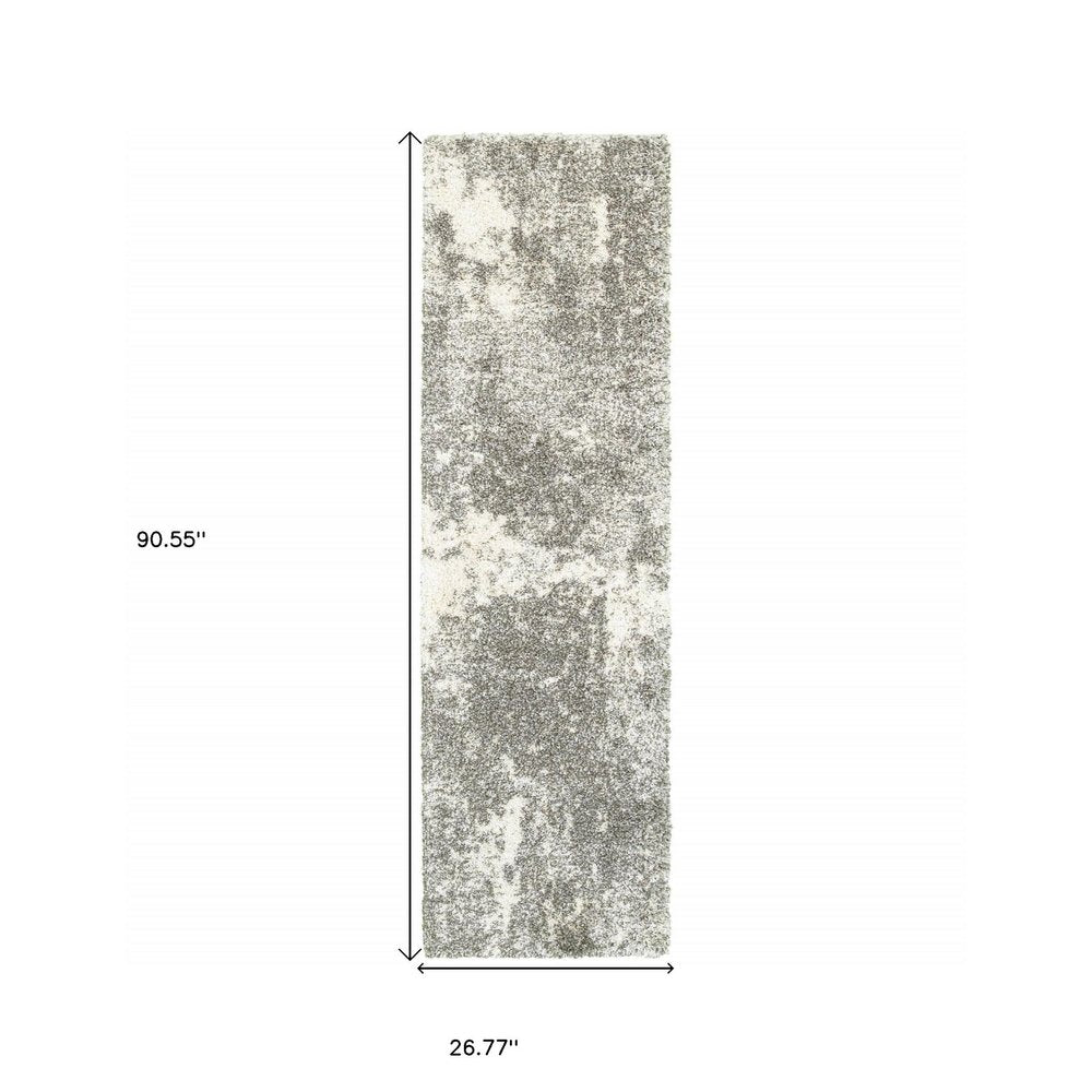 7' X 10' Gray And Ivory Distressed Abstract Area Rug