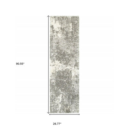 7' X 10' Gray And Ivory Distressed Abstract Area Rug