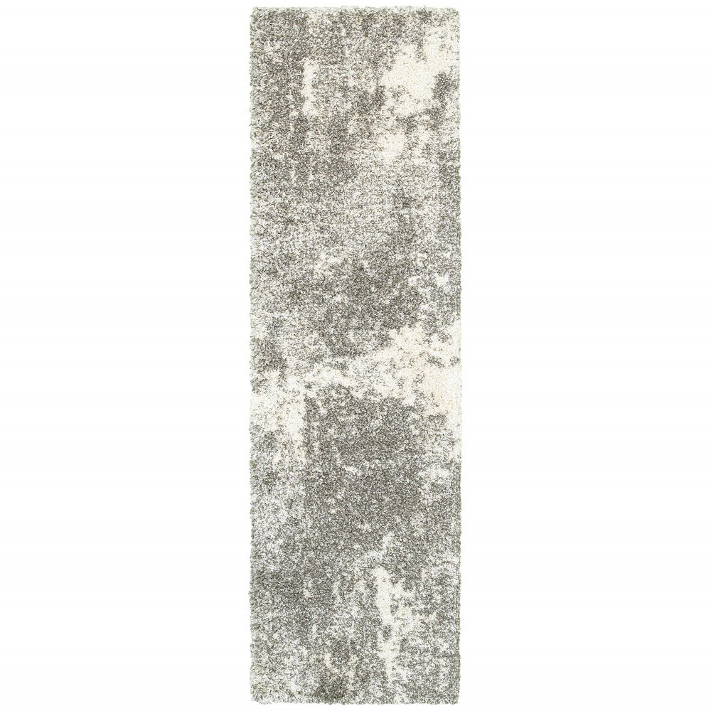 2' X 3' Gray And Ivory Distressed Abstract Scatter Rug