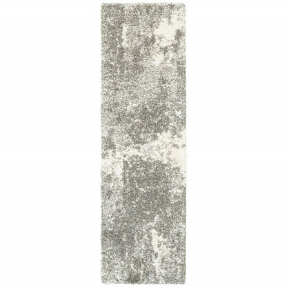 8' X 11' Gray And Ivory Distressed Abstract Area Rug