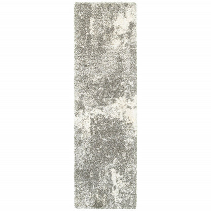 2' X 3' Gray And Ivory Distressed Abstract Scatter Rug